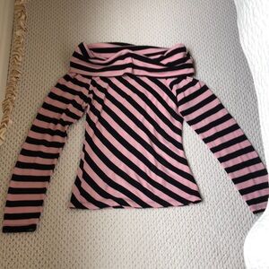 Vintage Pink and Black Striped Off-Shoulder Top